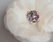 Ivory Silk Organza Flower Bridal Fascinator with Lavender and Grey Swarovski Pearl Beading - Sample Sale