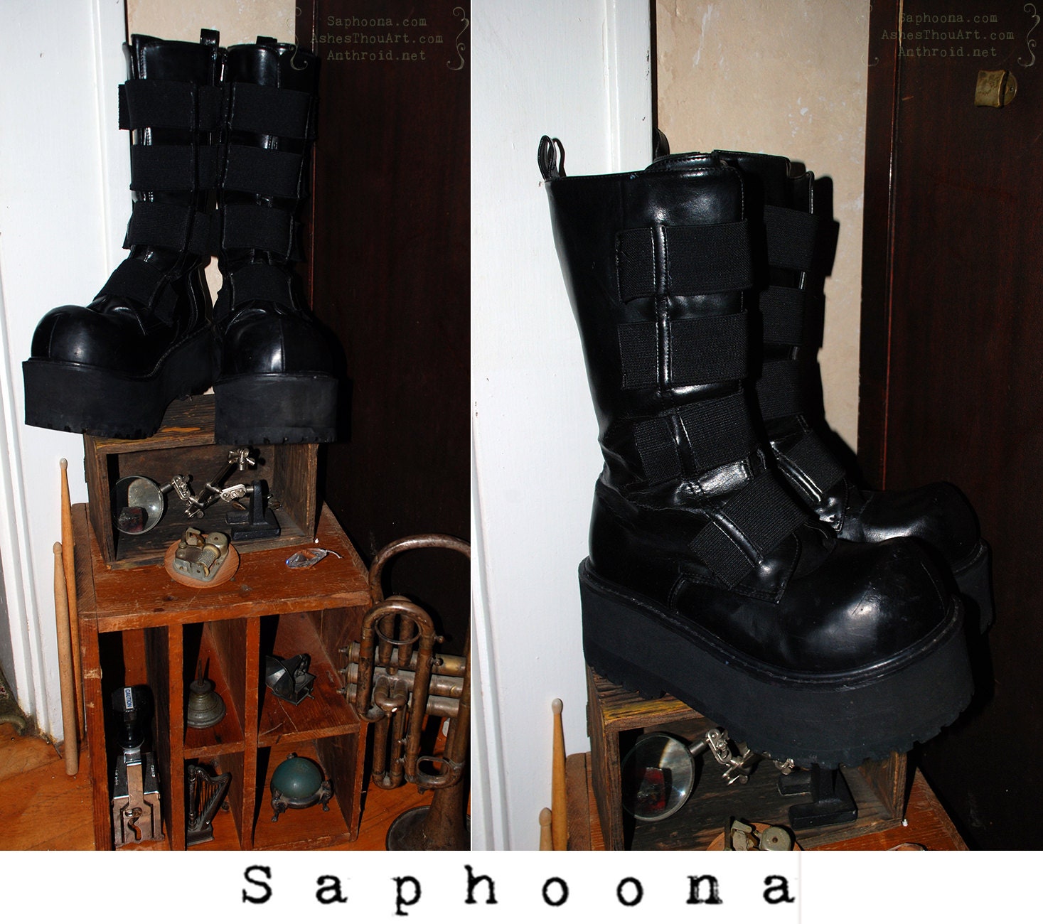 Vintage 90s monster platform boots flatforms shoes creeper raver club kid cyber goth gothic punk industrial straps INC US SHIPPING