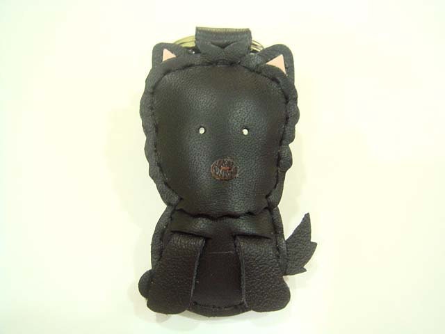 Leather Keychain - Amber the Westie leather charm ( Black )