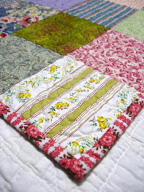 baby girl farmhouse quilt, lap quilt,  - echo quilt no. 24  - Ready to Ship