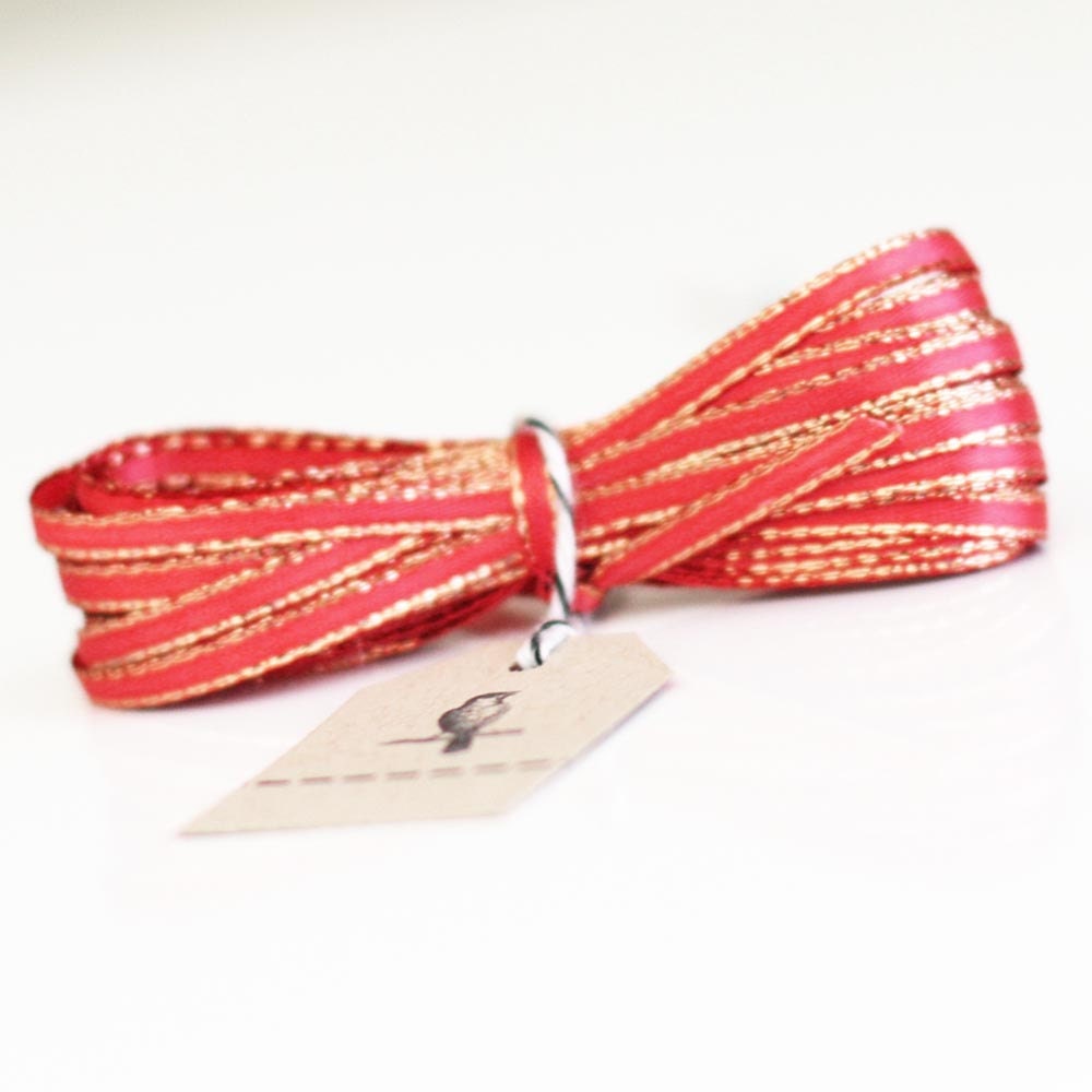 Coral Sparkle Satin Twine Ribbon 5 yards