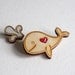 Whale and Water Spray Brooch Set. Hand Painted. Sustainable Birch Wood. Laser Cut in England.