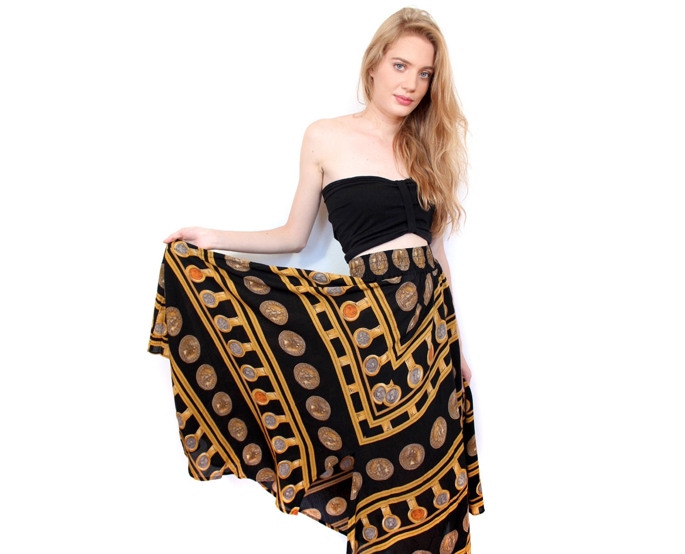 Medallion print maxi skirt elastic waist Small / Medium