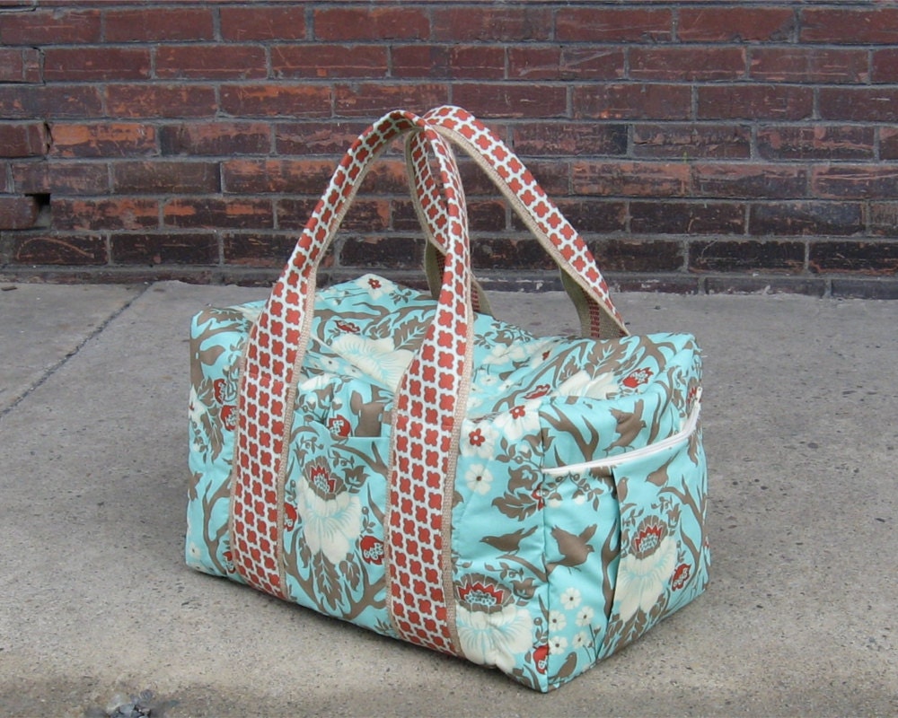 Weekender Duffel Bag in turquoise and terracotta Ready to Ship