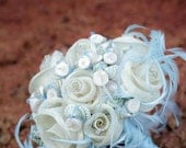 Bridal bouquet and matching boutonniere CALYPSO - seashells, handmade sinamay flowers and swarovski crystal