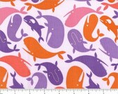 Free Spirits Zoo Menagerie Whales on Pink Cotton Fabric 1 yard