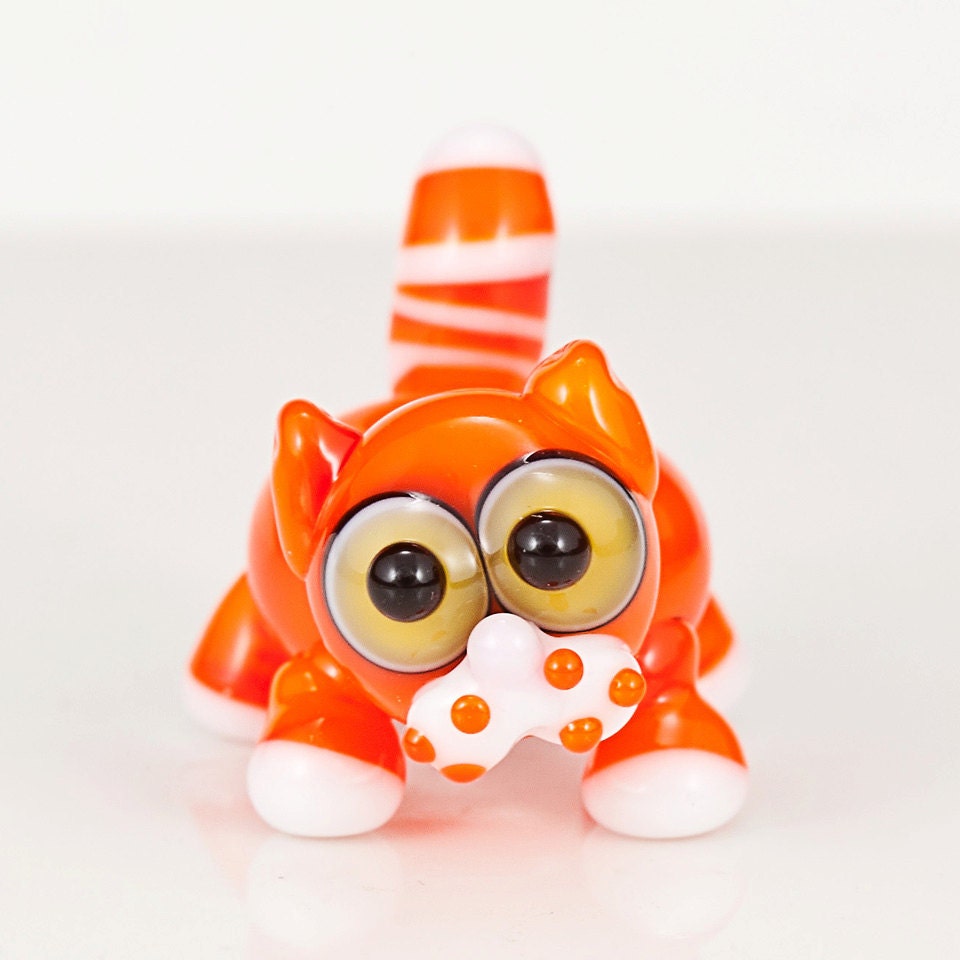Orange Tabby Cat Lampwork Glass Bead