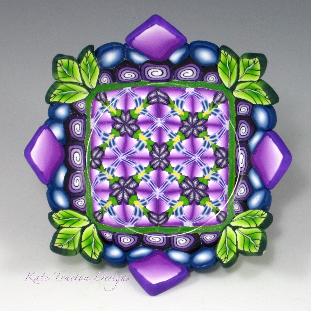 Polymer Clay Ring Bowl, Lime Green, Violet, and Purple