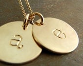 Double Gold Initial Necklace, Two 14K GF (14-karat gold fill) Half-Inch Lowercase Letter Charms on Chain, CHELSEA DUO by E. Ria Designs