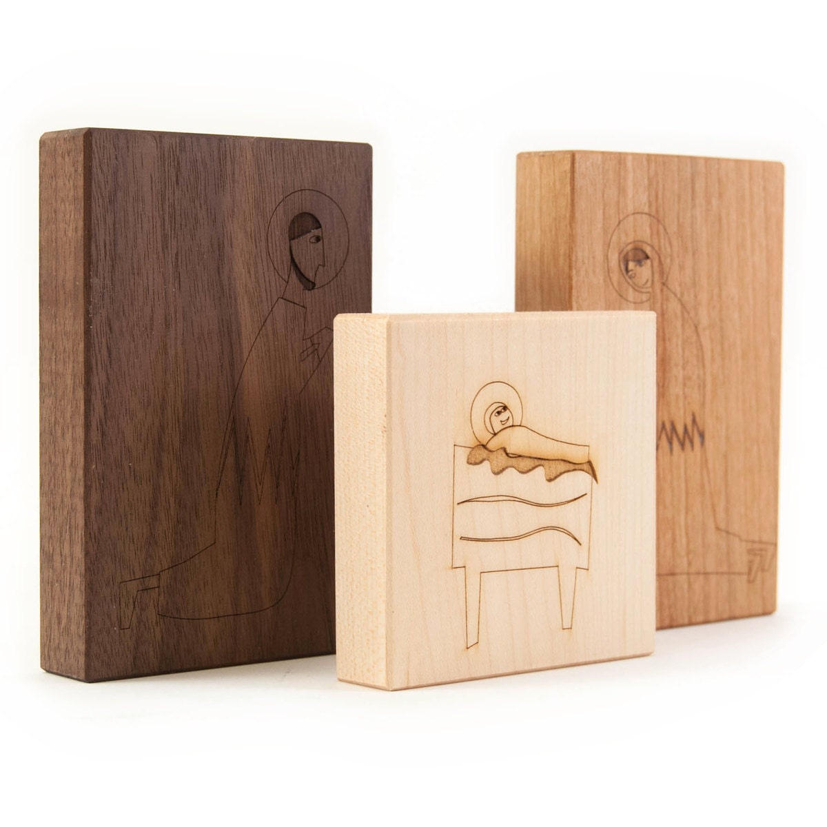 modern nativity, 3 piece wooden christmas kids block toy decoration