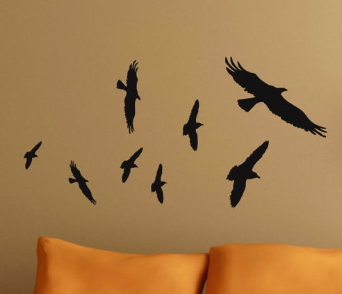 Flying Birds Vinyl Decals Flock of Black Bird Primitive Crow Decor Wall stickers