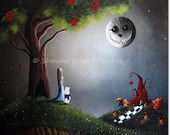 ALICE IN WONDERLAND erback art fantasy fairy tale cheshire cat outsider moon 8x10 Print White Rabbit