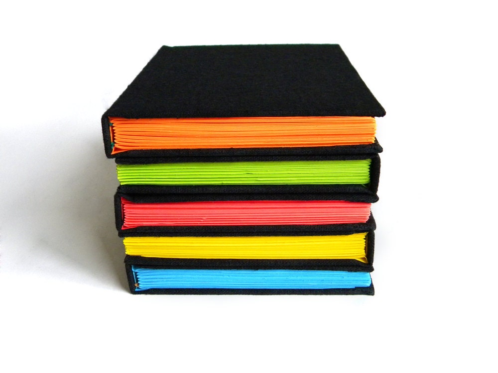 Neon Handmade Journal - Unlined - Choose Your Color Pages - Neon Blue, Green, Yellow, Orange, Pink, Rainbow