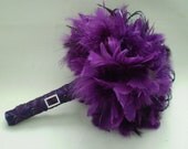 AUBERGINE QUEEN  Feather Flower Wedding Bouquet Rhinestones