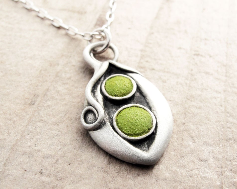 Two peas in a pod necklace - concrete, silver -pendant - mothers day jewelry