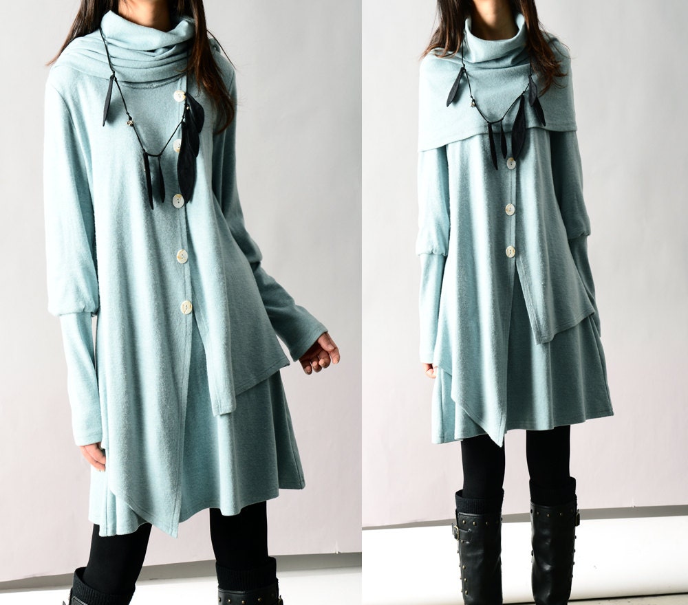 Fruit of Summer - poncho collared layered woolen dress (Q3101)