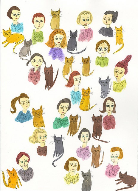 Cat Ladies.   Limited edition print by Vivienne Strauss.