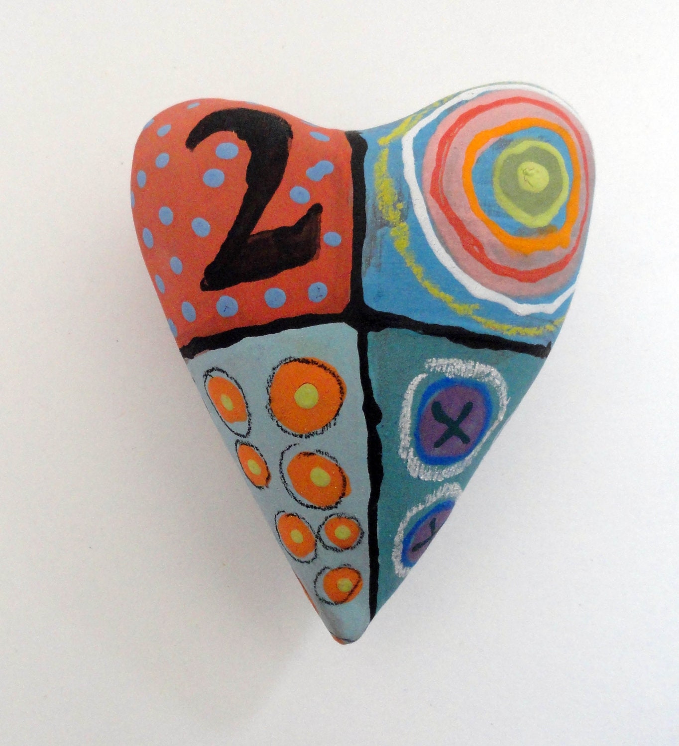 Love Folkart Ceramic Heart Wall Sculpture Pillow Abstract graffiti
