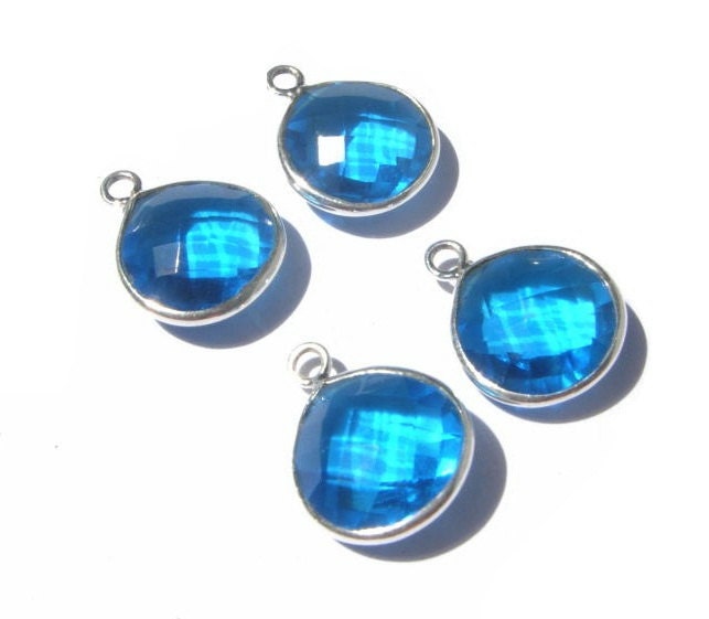 21x16mm - 2 Pcs Matched Pair Sterling Silver and Swiss Blue Quartz Heart Shaped Bezel Connector Best For the Pair of Earrings or Pendants