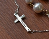 Sterling Silver Engraved Side Cross Necklace