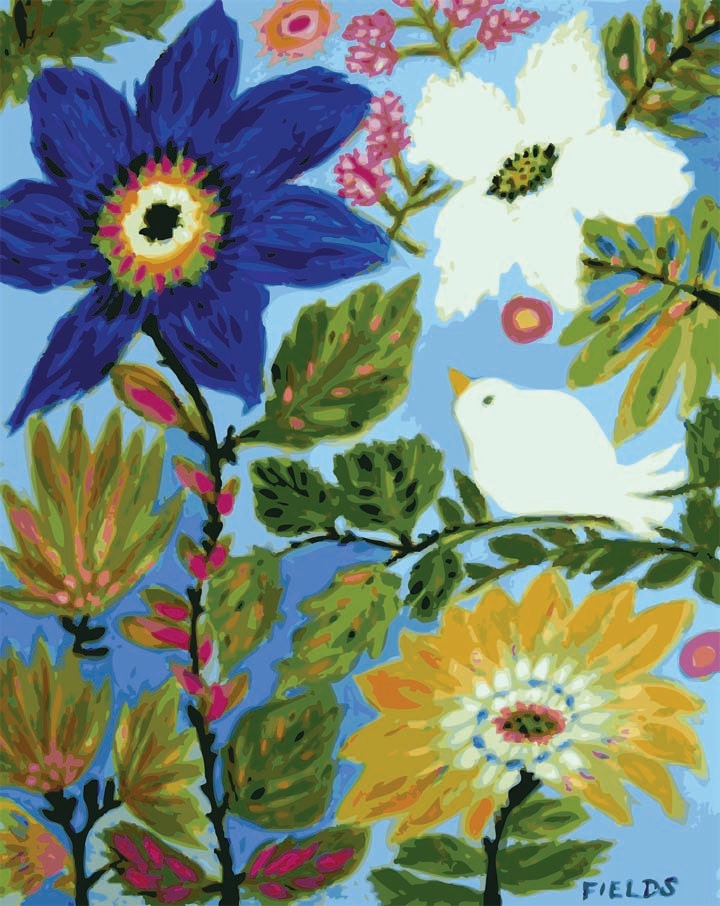 Birds Flowers Bohemian Art  PRINT Decorative 11 X14  by Karen Fields