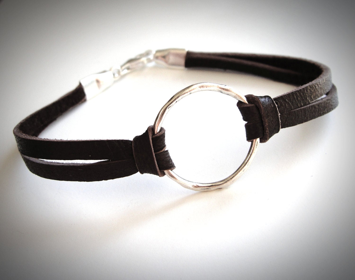 Sterling Circle Harmony bracelet on leather