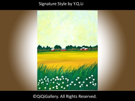 Landscape Painting Original Modern Abstract Heavy Texture Impasto Acrylic "Hay Fields" by QIQIGALLERY