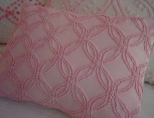 Vintage Chenille Pillow 14x18 French Pink Cottage Shabby Chic
