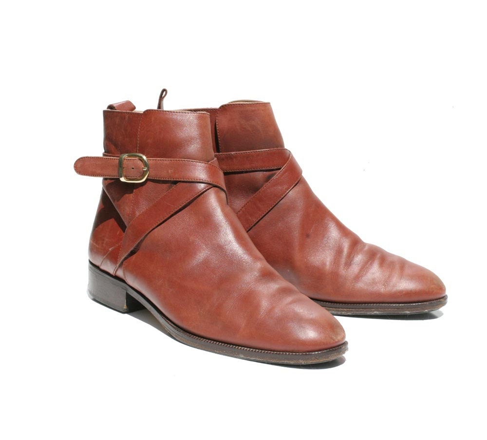 Vintage Italian BALLY Mocha Brown Leather Strap Boots size 9.5