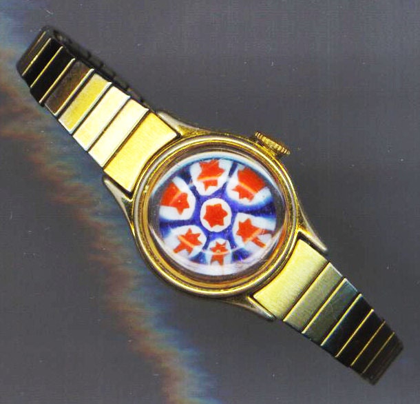 Steampunk Millefiori Glass Bracelet . Upcycled Stretchy Watch Band . Adjustable . Red White Blue - Kaleidoscope by enchantedbeas on Etsy
