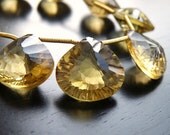 Beer Quartz Briolette Citrine Yellow  Gemstone Concave Cut Faceted Heart 17mm Set of 3 beads