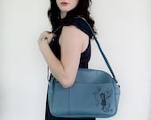 UPCYCLED Cornflower Blue Messenger Purse with Bird Girl Art by Sherri Dupree Bemis