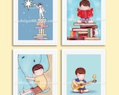 Children's wall art, prints, nursery art print, baby boy nursery decor, astronaut art, elephant art, reading Set 8x0 FREE SHIPPING