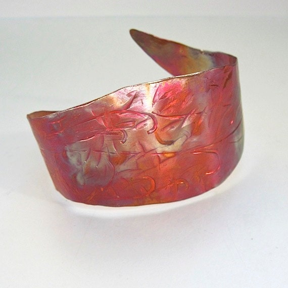 Antiqued Leaves Copper Cuff Bracelet Eco Friendly Rustic Metalwork