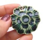 Green Flower Pottery Pendant White Stoneware Clay