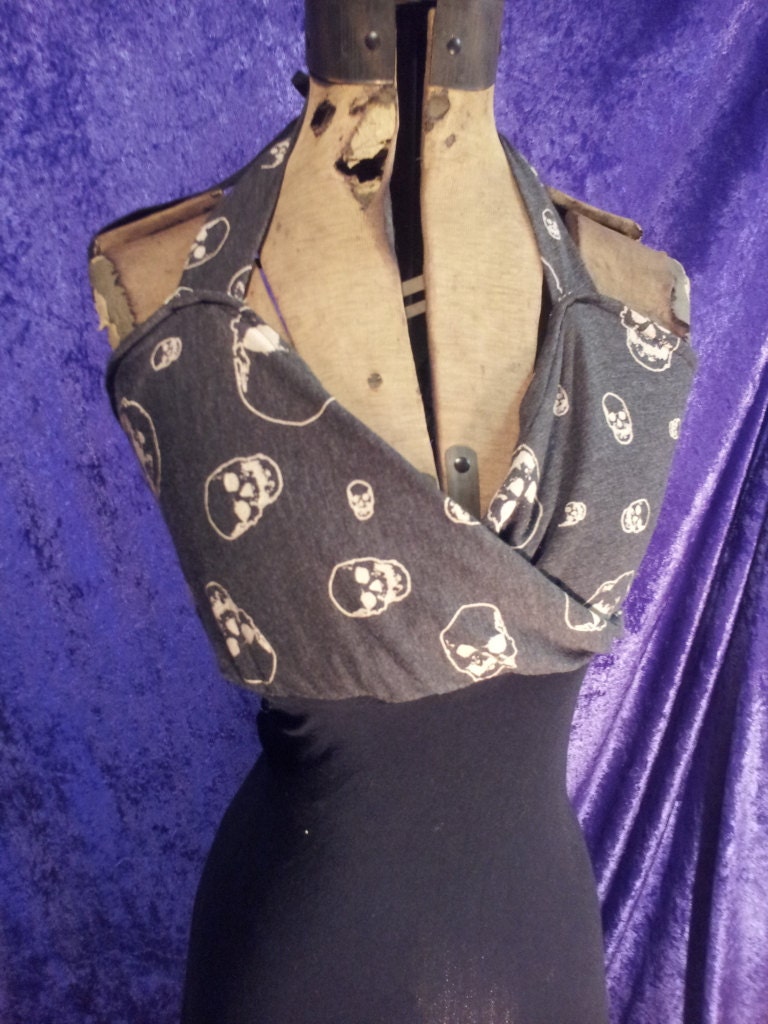 Black Pin Up Knit Skull Halter Head Dress Size Small