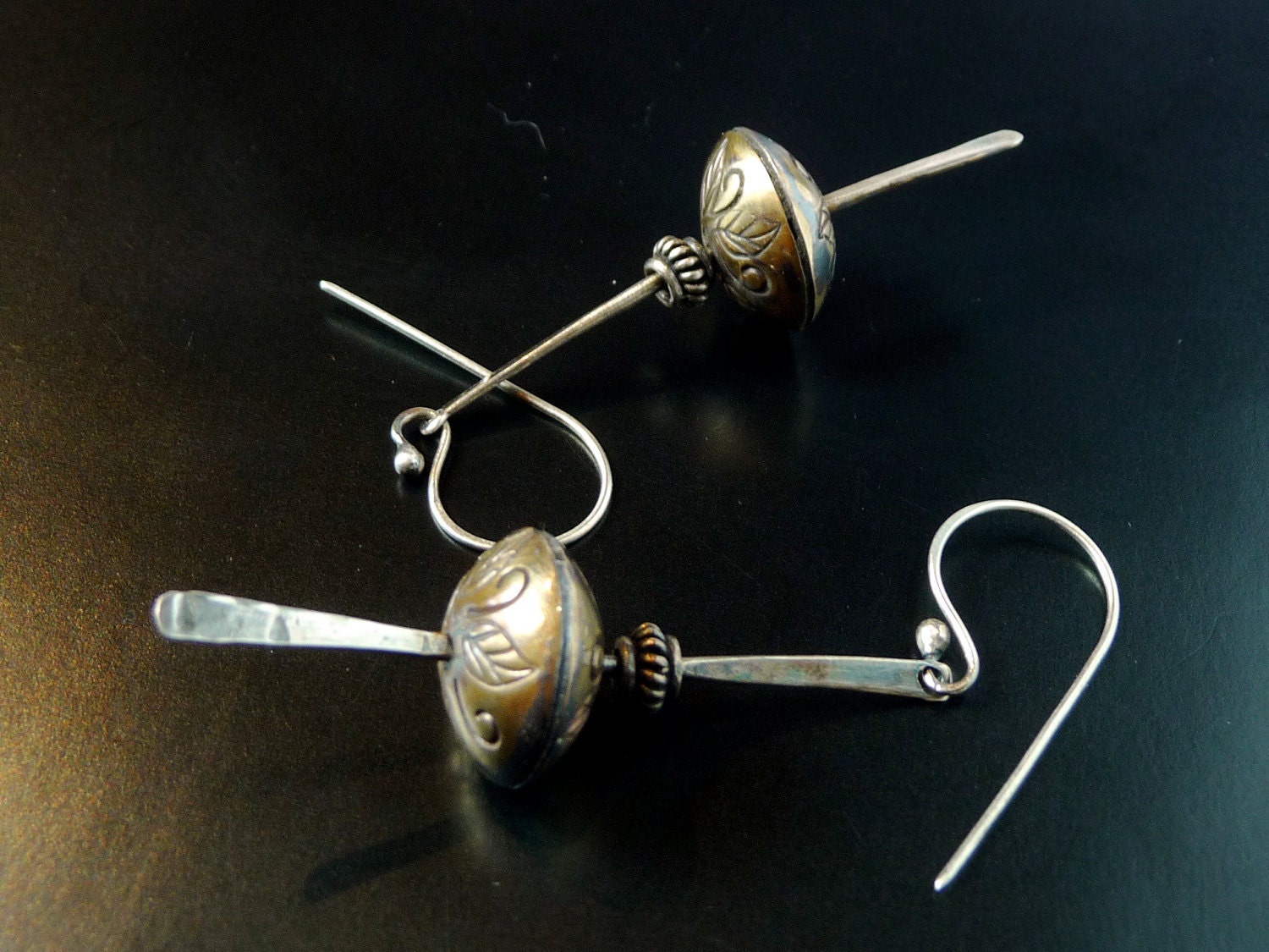 handmade brass bead and silver earrings