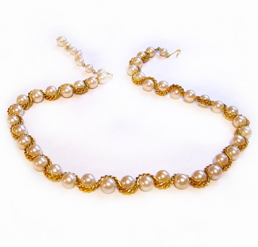 Preppy Pearl Bead Necklace, Gold Chain