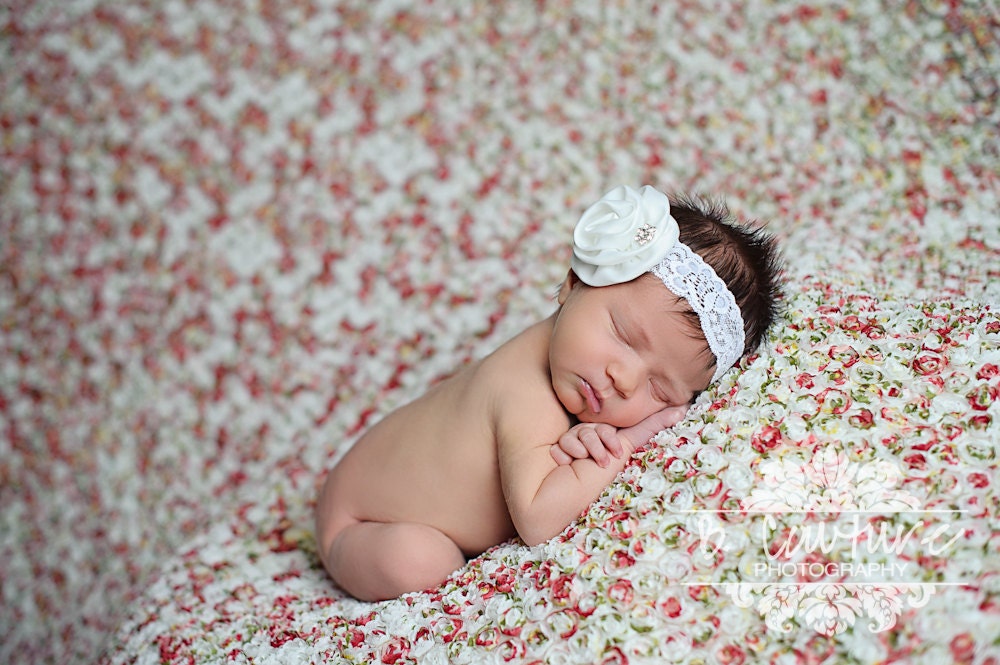 Baby Girls Headbands-White Headbands-Baptism Headbands-Newborn Headbands-Flower headbands-Lace-Newborn-baby-infant-photography prop