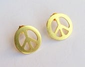Peace Sign Hippie Stud Earrings Gold Plated Sterling Silver
