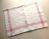 vintage red monogramed "t" embroidered striped linen towel
