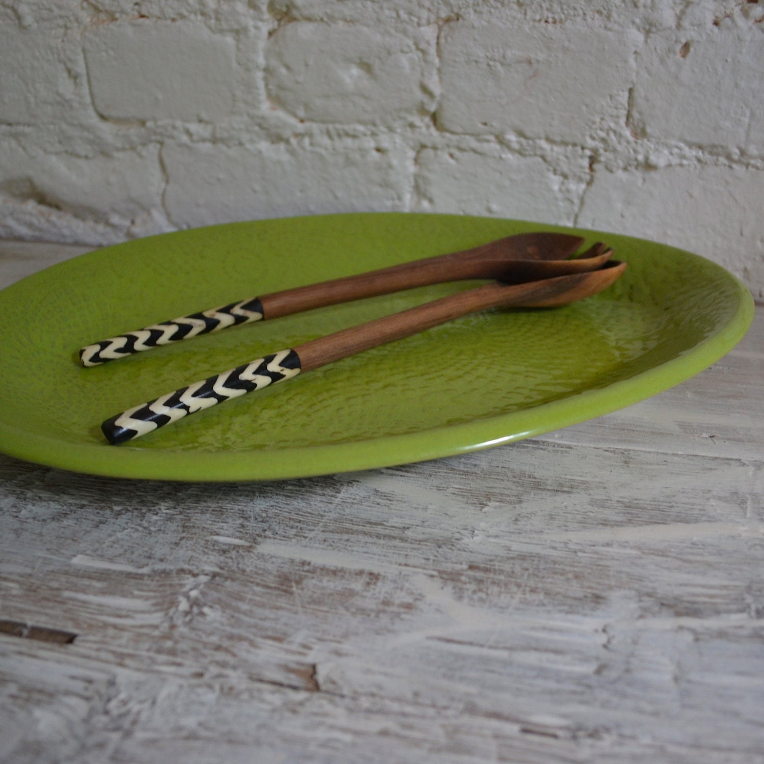 Lime Serving Platter - large oval platter - stoneware - Wobbly Plates Series