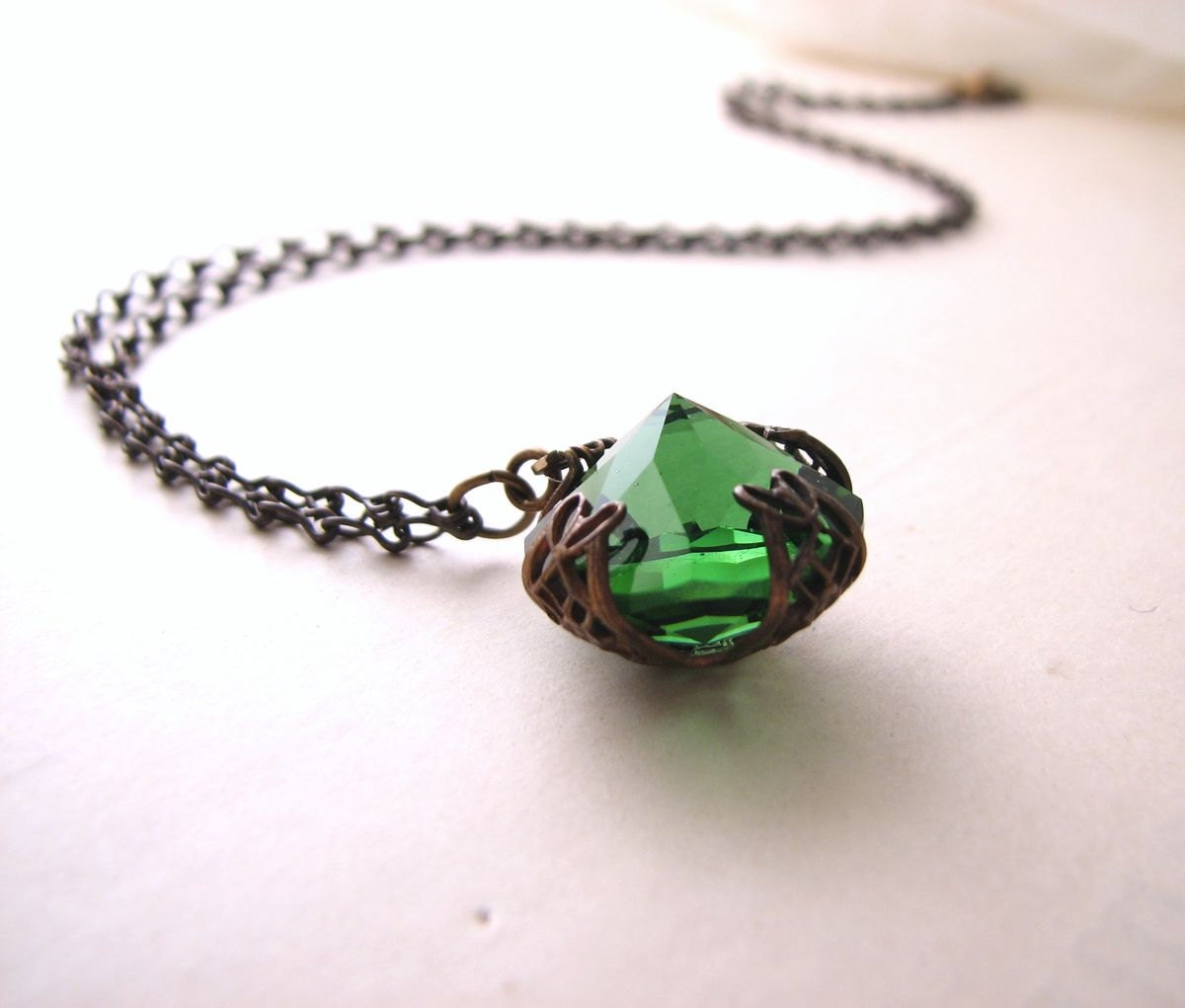 Green Turmaline necklace vintage Swarovksi crystal filgree
