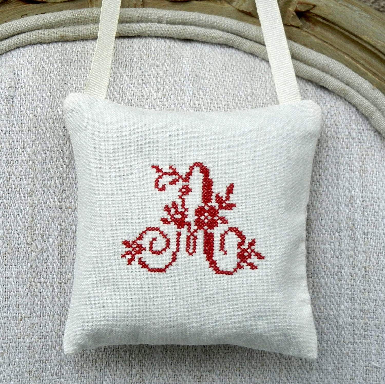Antique Linen Square Sachet - Letter A