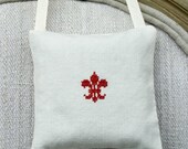 Antique Linen Square Sachet - Fleur de lis