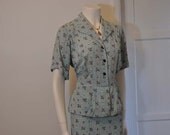 40s suit / Vintage 1940's Car Novelty Print Suit Jacket Skirt Set