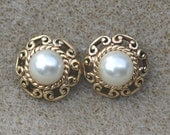 Vintage Avon Gold Filigree and Faux Pearl Earrings