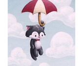 CHANGES - Flying Cat with Umbrella 8x10 Print by Geri Shields