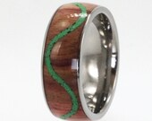 Titanium Wood Ring with Malachite Stone inlay in the Wood