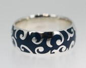 Womens Wedding Band carved 14K White Gold ring OOAK